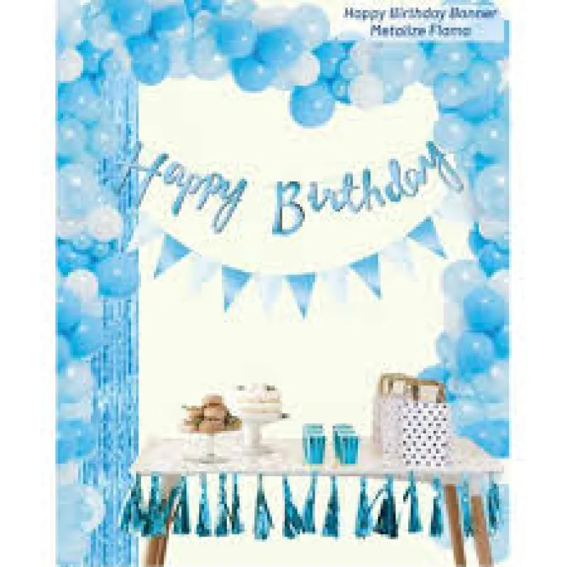 KALOGRAFİ FLAMALI HAPPY BIRTHDAY UZAR YAZI MAVİ